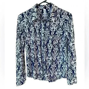 DNA couture women’s blue /white floral print button down front pocket pre-owned